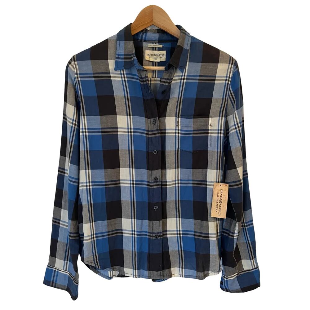 NWT Denim & Supply Ralph Lauren‎ Womens Shirt M RL Tomboy Plaid Button Deadstock